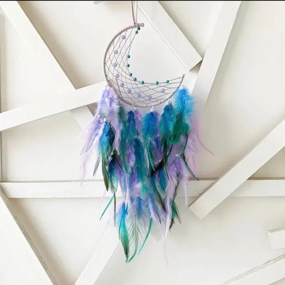 Moon Dreamcatcher Wall Hanging in Teal & Lavender